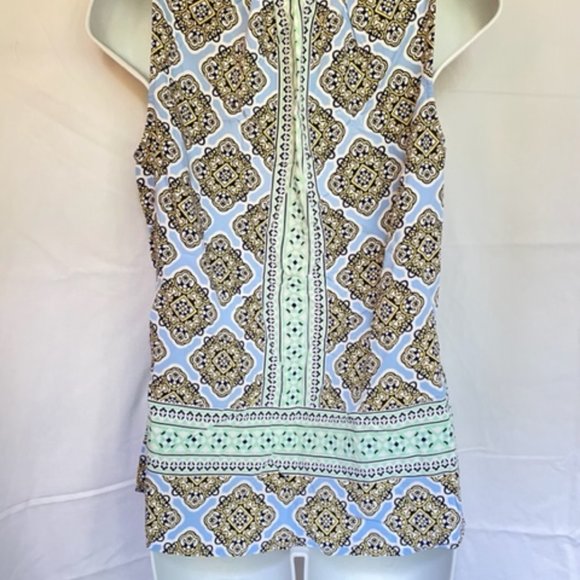 Crown & Ivy PS Sleeveless pale green and blue rayon shifty top - Picture 6 of 8